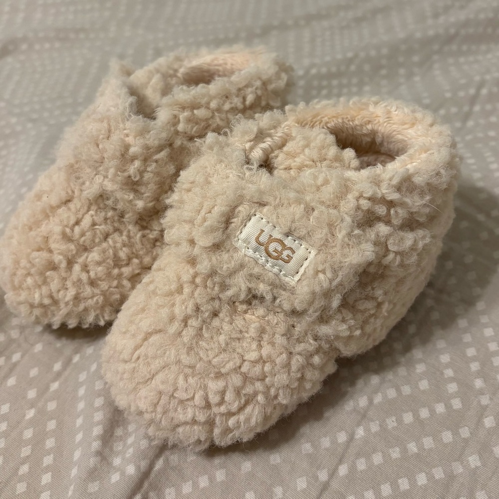 UGG Baby Plush Shearling Booties in Neutral Cream